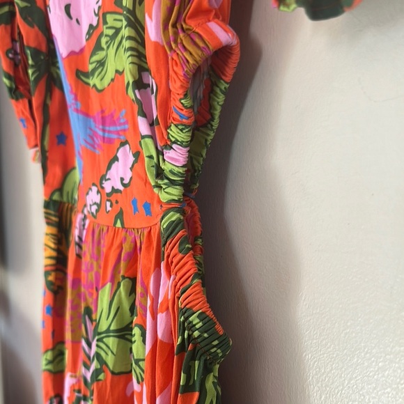 Gold Asymmetrical Ruffled Sundress with Puff Sleeves - Picture 9 of 12